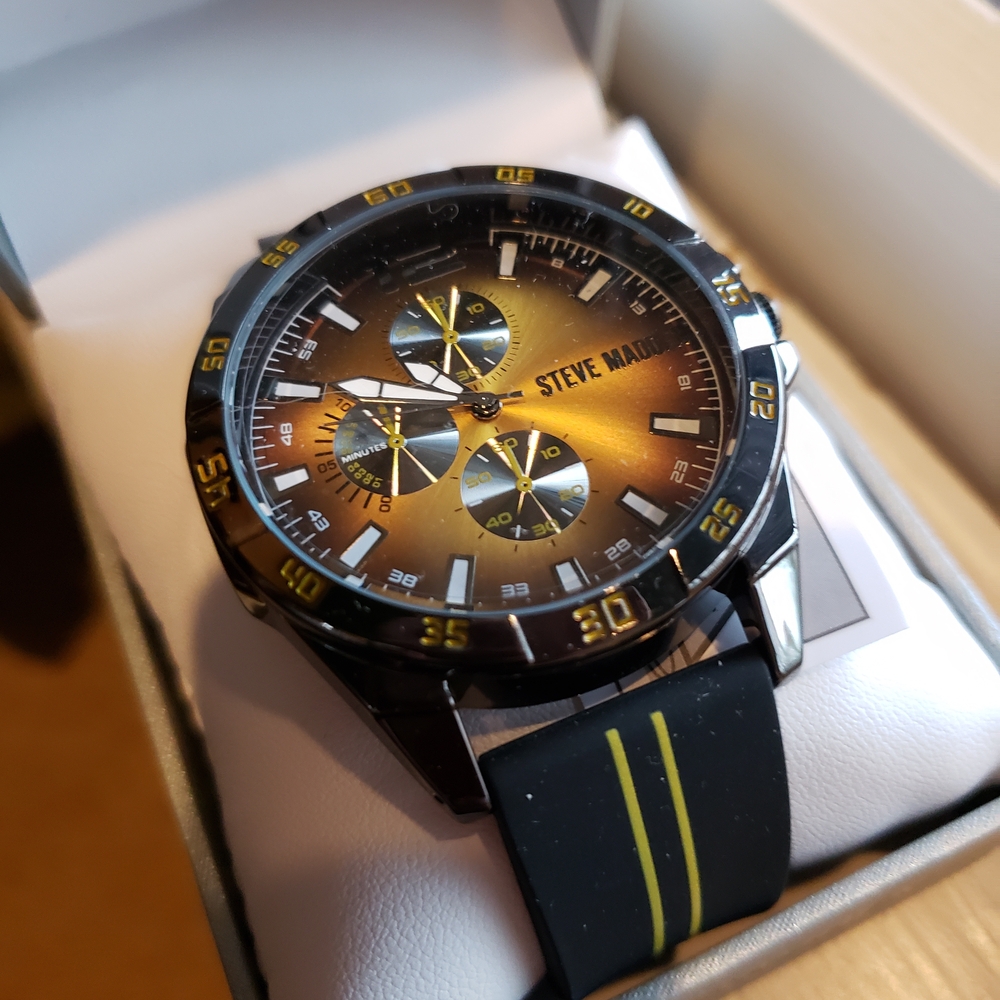 Steve Madden Black & Gold Chronograph Watch NIB!